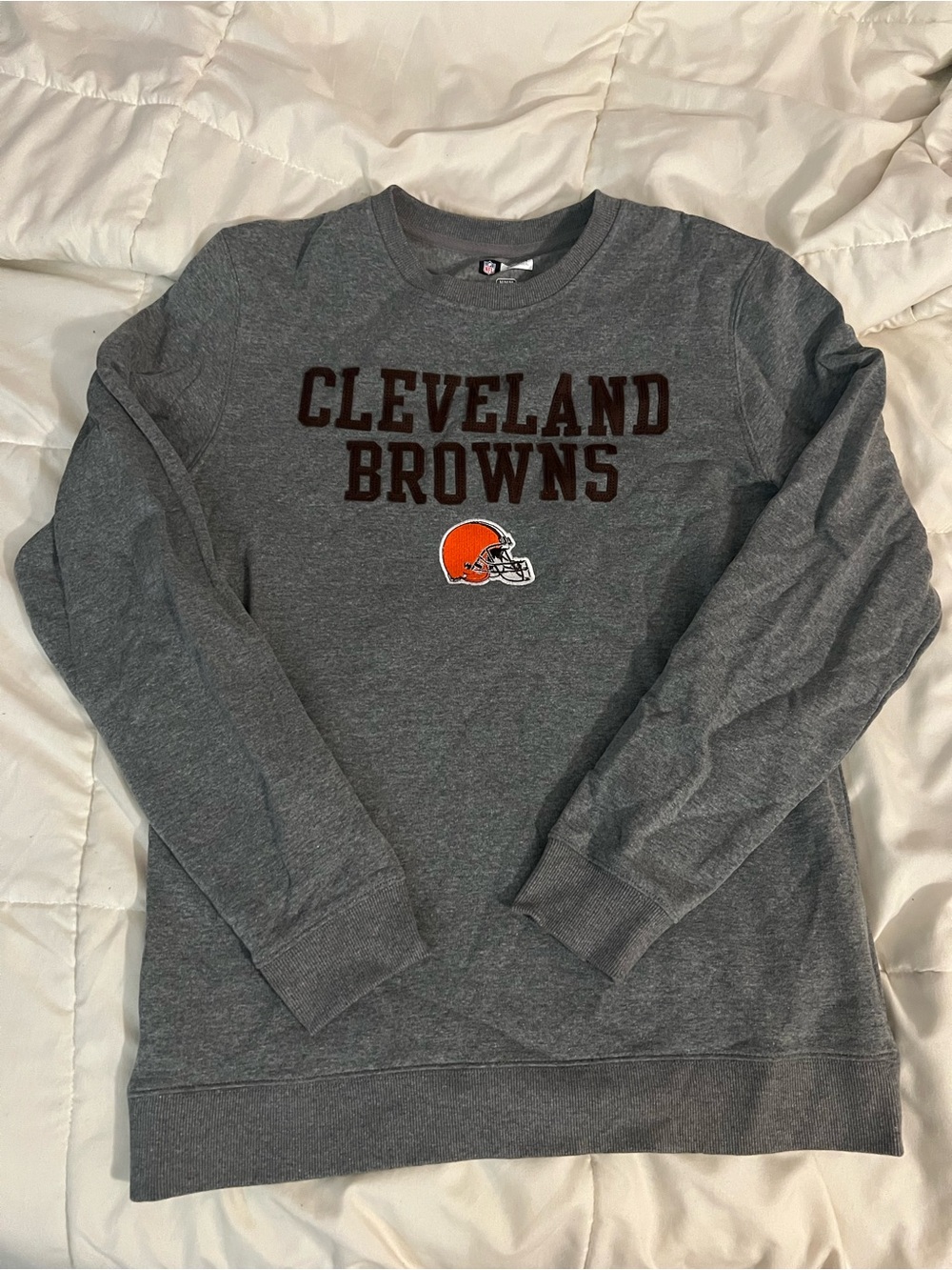 NFL Cleveland Browns Gray Crewneck with Orange Helmet Logo